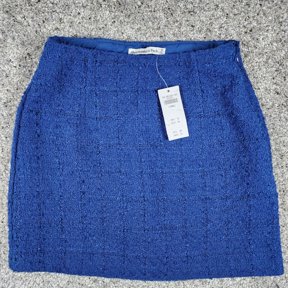 Abercrombie & Fitch Mini Skirt Women XS Blue Tweed Textured Wool Blend NWT
